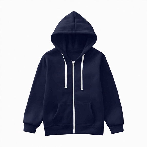 Nwiuh Kids Zip Up Long Sleeve Hoodie Boys Girls Full Zipper Fleece Hooded Sweatshirt Lightweight Jacket Plain Pullover Sweater (Navy, 5-6 Years)