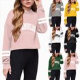 thumbnail image 1 of Nwiuh LOS ANGELES Girls Cropped Hoodie Kids Letter Print Long Sleeve Hooded | Lightweight Casual Daily Pullover Sweatshirts (Yellow, 3-4 Years), 1 of 4