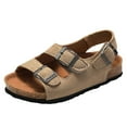 thumbnail image 1 of Nwiuh Leather Suede Cork Footbed Kids Sandals Boys Girls Slide with Arch Support Summer Non-slip Cork Glitter Colorful Toddler Slippers with Adjustable Straps for Indoor & Outdoor(Beige, 4.5), 1 of 6