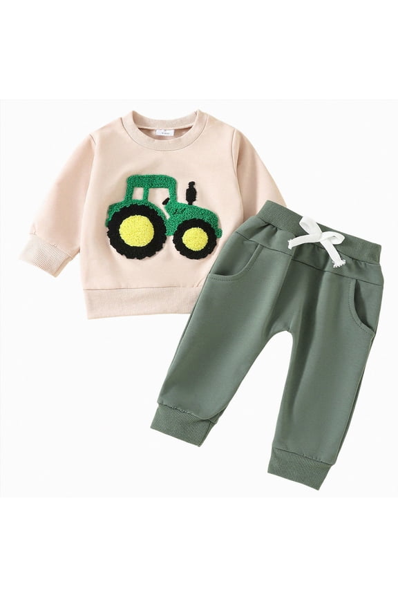 Little Boys Pajamas Toddler Boys Clothes Truck Sleepwear Cotton 2 Pieces Pjs Kids Jammies Sets (Beige, 18-24 Months)