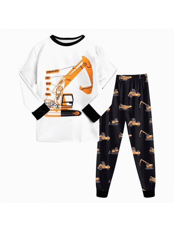 Little Boys Pajamas for Toddler Clothes Set Train Sleepwear Long Sleeve 100% Cotton 2 Piece Kids Pjs Size 2-8 Years (White, 3-4 Years)