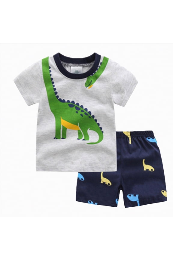 Little Boys Short Set Pajamas for Boys 100% Cotton Toddler Train Dinosaur Sleepwear Summer Clothes Size 2-7T (Green, 3-4 Years)