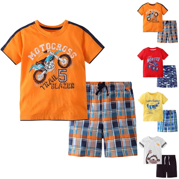 Nwiuh Little Brother Big Brother Matching Outfits Short Sleeve Romper/T-Shirt+ Shorts Summer 2PCS Clothes Set Red for Size 6-7 Years