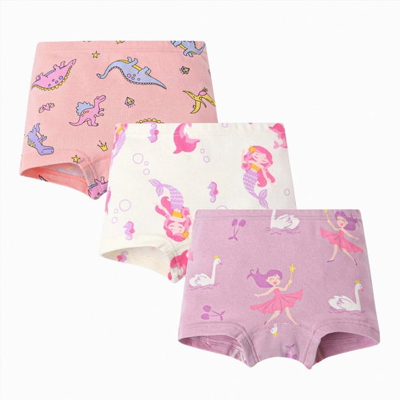 Nwiuh Little Girls 3 Pack Boxer Briefs Panties Kid Girl Cute Graphic Print Underwear Toddler Cartoon Underpants Shorts (Z01-Purple, 5-6 Years)