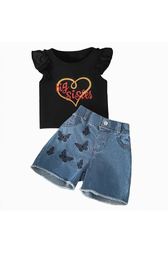 Little Girls Clothes Sleeveless Polo Top & Denim Skort 2 Piece Summer Back to School Outfit Size 2-7 (Black, 6-7 Years)