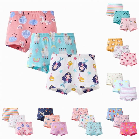 Nwiuh Little Kids boys Girls Unicorn Assorted Boxer Soft Cotton Panties Boyshorts Briefs (Pack of 3) (Hot Pink, 5-6 Years)