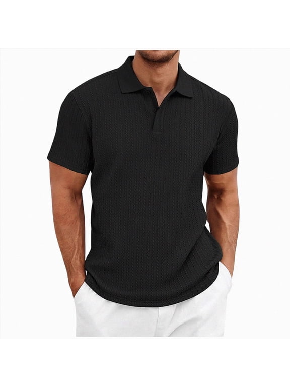 Men's Breeze Striped Polo Shirts, Short Sleeve Performance Golf Shirt, Cooling Mesh Stretch Textured Dry Fit Black XL