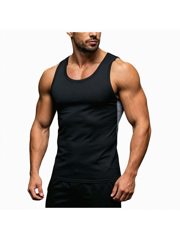 Men's Stringer Tank Tops Cotton Vest Sleeveless Gym Workout Bodybuilding Fitness Muscle T Shirts (Black, S)