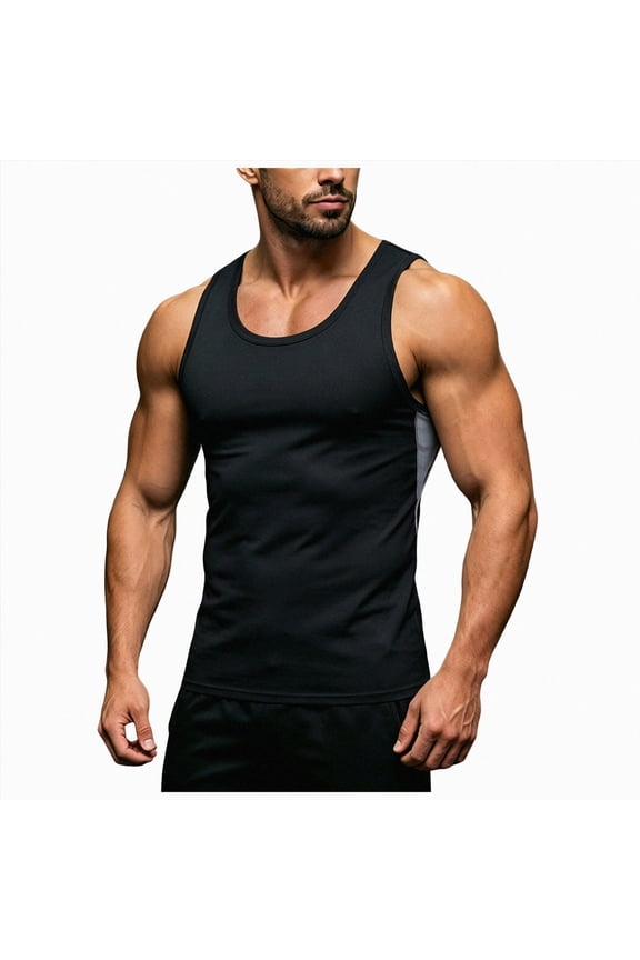 Men's Stringer Tank Tops Cotton Vest Sleeveless Gym Workout Bodybuilding Fitness Muscle T Shirts (Black, S)