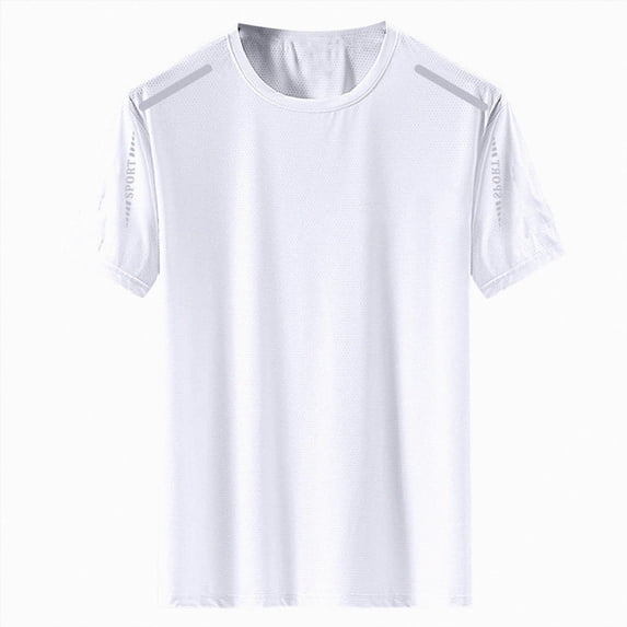 Nwiuh Men's Workout Shirts Dry Fit UPF 50+ Sun Shirts Cooling Moisture Wicking Athletic Gym Tops White L