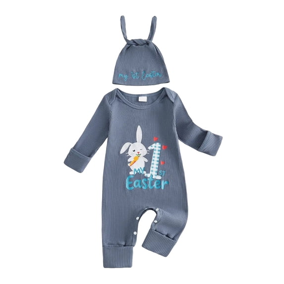 Nwiuh My First Easter Baby Boy Outfit Newborn Long Sleeve Romper Jumpsuit Onesie Coming Home Outfits Clothes (Blue, 0-3 Months)