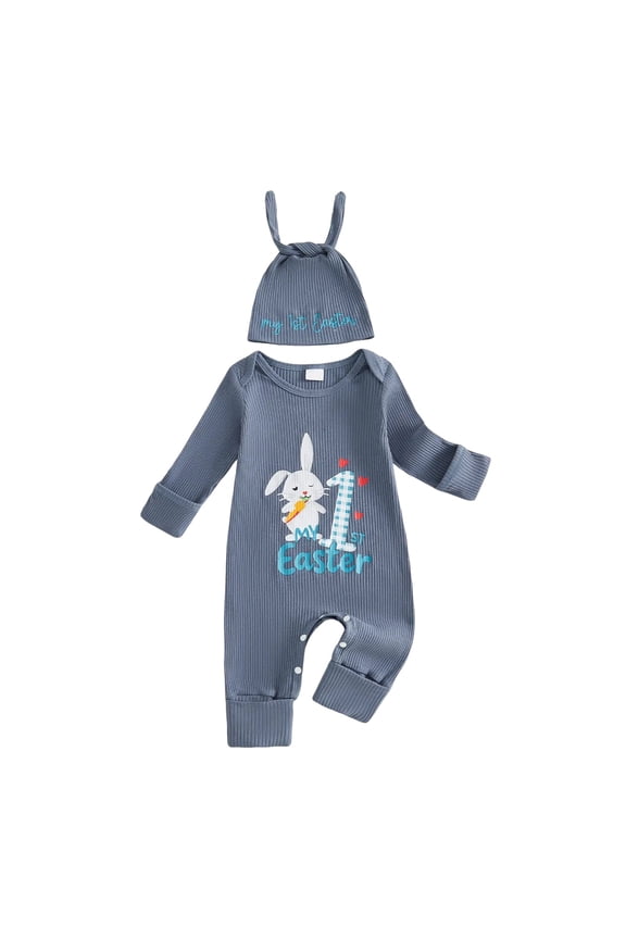 My First Easter Baby Boy Outfit Newborn Long Sleeve Romper Jumpsuit Onesie Coming Home Outfits Clothes (Blue, 0-3 Months)