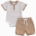 thumbnail image 1 of Nwiuh Newborn Baby Boy Girl Clothes 6 9 12 18 Months Ribbed Knit Short Sleeve Romper Shorts Set Infant Summer Outfits(Khaki, 6-9 Months), 1 of 8