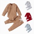 thumbnail image 1 of Nwiuh Newborn Baby Boy Girl Clothes Ribbed Cotton Long Sleeve Romper and Pants Outfits Set (Blue, 0-3 Months), 1 of 5