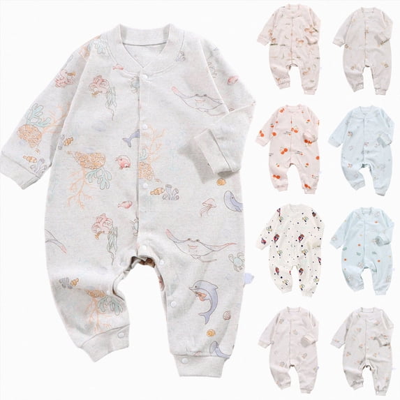 Nwiuh Newborn Baby Boy Girl Romper Coming Home Outfits Cartoon Print Bodysuit Jumpsuit, 0-24 Months (Light Blue, 0-3 Months)