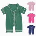 thumbnail image 1 of Nwiuh Newborn Baby Boy Girl Silk Pajamas Romper Shorts Sleeve Button Down Satin One Piece Onesie Pjs Infant Sleepwears (Dark Blue, 18-24 Months), 1 of 3