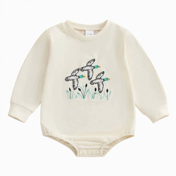 Nwiuh Newborn Baby Boy Hunting Clothes Duck Sweatshirt Romper Long Sleeve Bubble Romper Bodysuit Fall Winter Spring Outfit (Khaki, 0-3 Months)