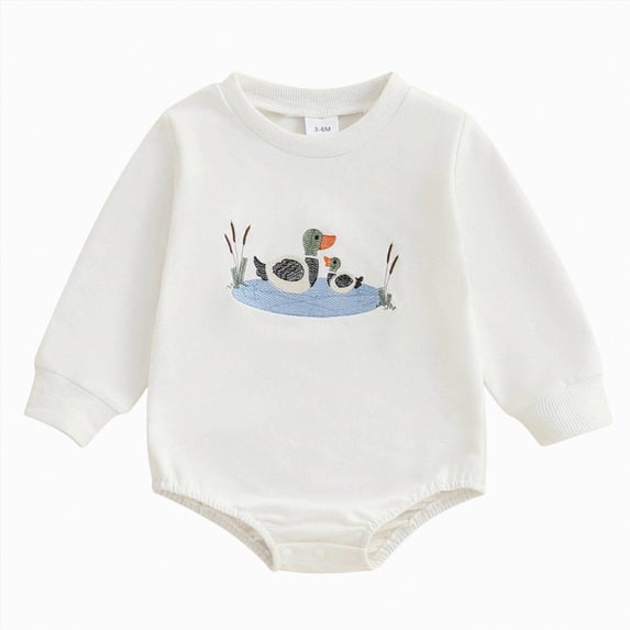 Nwiuh Newborn Baby Boy Hunting Clothes Duck Sweatshirt Romper Long Sleeve Bubble Romper Bodysuit Fall Winter Spring Outfit (White, 0-3 Months)