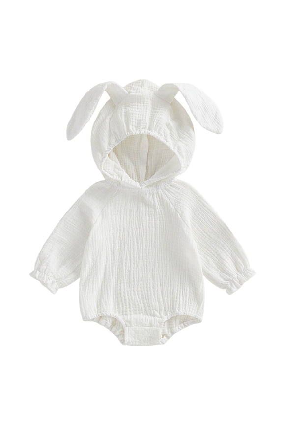 Newborn Baby Girl Boy My 1st Easter Outfit Bunny Ear Hoodie Bubble Romper Rabbit Bodysuit Jumpsuit Overall Clothes (White, 6-12 Months)