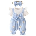 thumbnail image 1 of Nwiuh Newborn Baby Girl Summer Clothes Short Sleeve Bubble Romper Bow Shorts Jumpsuit Infant Outfit (Blue, 1-3 Months), 1 of 9