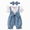 thumbnail image 1 of Nwiuh Newborn Baby Girl Summer Clothes Short Sleeve Bubble Romper Bow Shorts Jumpsuit Infant Outfit Sky Blue for Size 1-3 Months, 1 of 9