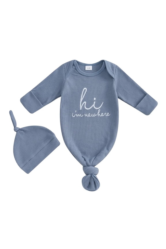 Newborn Boy Girl Coming Home Outfit Baby Infant Sleeper Gown Nightgown Outfits Cute Fall Winter Pajamas and Hat (Dark Blue, Newborn)
