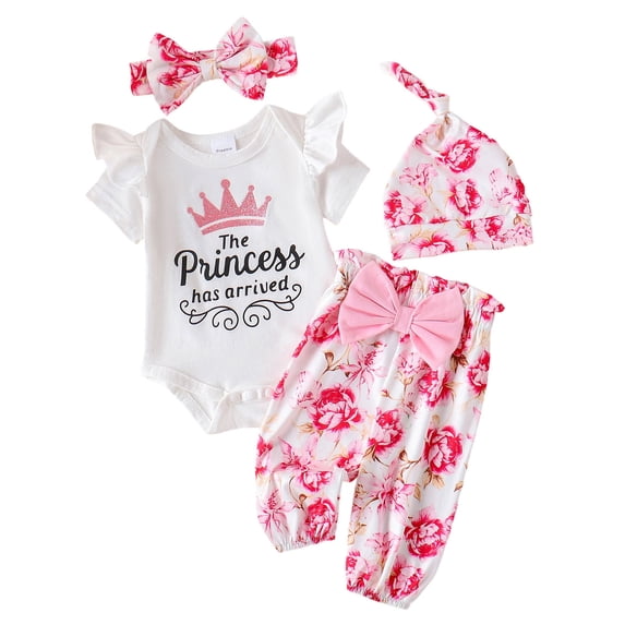 Nwiuh Newborn Girl Outfit Baby Girl Summer Clothes Romper Bodysuit Floral Pants Princess Arrived Coming Home Outfit (White, 0-3 Months)