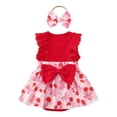 thumbnail image 1 of Nwiuh Newborn Girl Summer Outfit Cute Fly Sleeve Ruffle Knit Romper Dress Bowknot Hairband Infant Baby Clothes (Hot Pink, 12-18 Months), 1 of 9