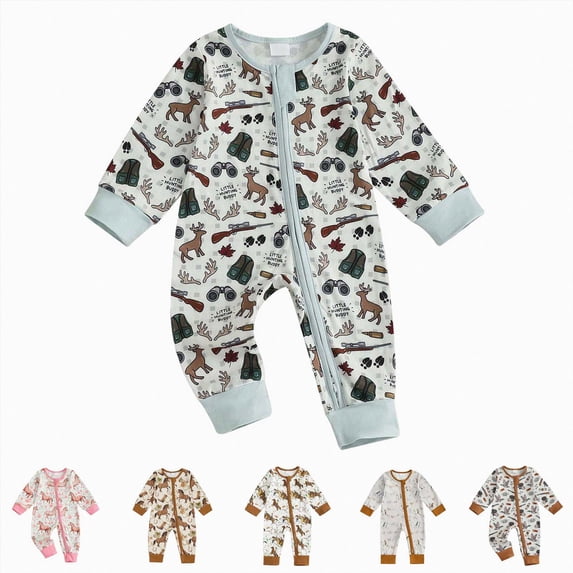 Nwiuh Newborn Infant Baby Boys Girls Romper Toddler Long Sleeve Zip Up Jumpsuit Fall Winter Clothes (Brown, 6-12 Months)