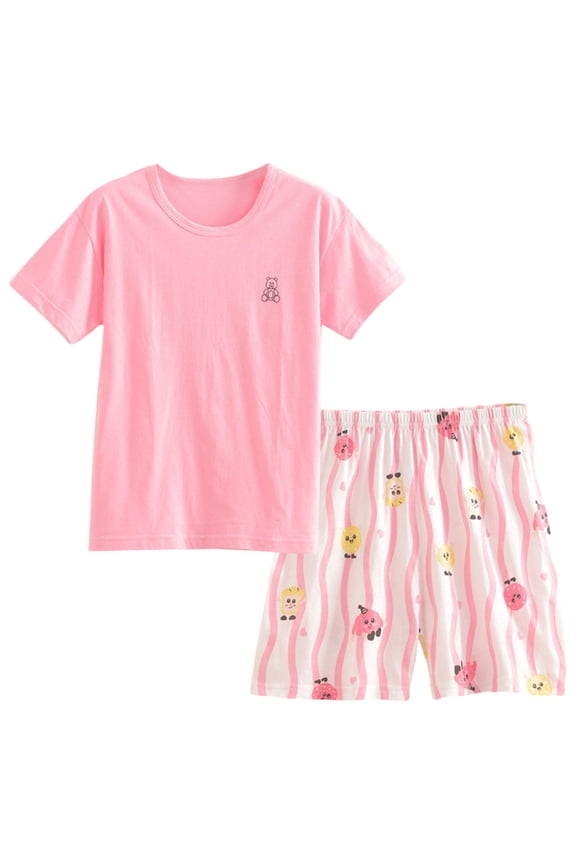 Pajama Set Big Girls Comfy PJS Lovely Heart Shape Printed Sleepwear Nighty (Pink, 13-14 Years)