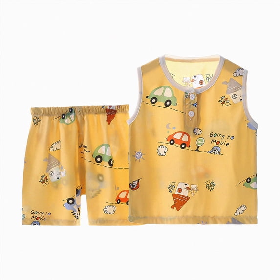 Nwiuh Pajamas Kids Boys Pajamas Sleepwear Baby Boy 2 Pcs Summer Pjs Kids Short Sets (Yellow, 3-4 Years)