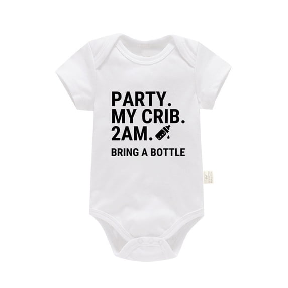 Nwiuh Party My Crib Bodysuit Funny Bodysuit Baby Sayings Baby Boy Clothes Party At My Crib 2 Am Bodysuits Baby Girl Clothes (White, 3-6 Months)