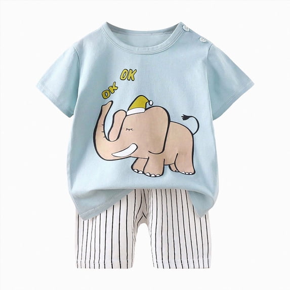 Nwiuh Premium Cotton Toddler Boy Short Sleeve T-Shirt & Shorts Set Summer Outfits Clothes Light Blue for Size 6-12 Months