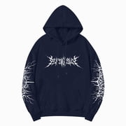 Nwiuh Retro Punk 3D printing Hooded Sweaters, American Gothic Fashion Hoodies for Men and Women Sweatshirts. Navy, S