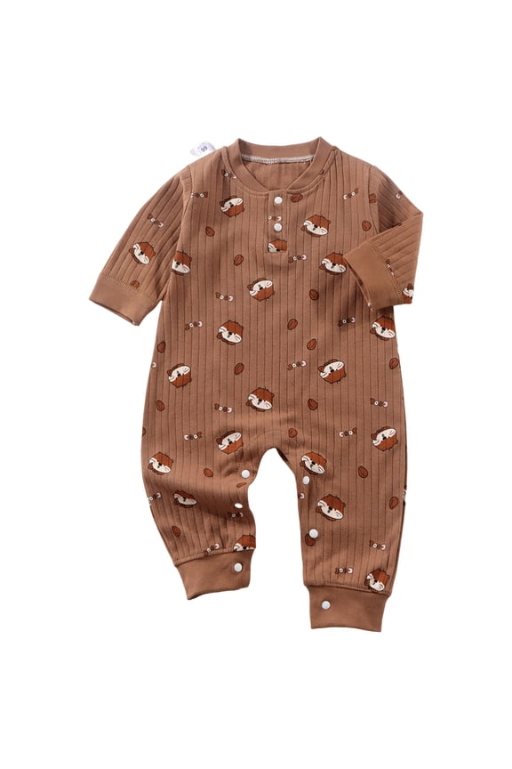 Soft Unisex Footless Newborn Baby Sleepers Pajamas Romper Boys Girls Long Sleeve (Brown, 0-3 Months)