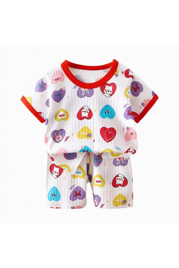 Summer Childrens Short Sleeved Shorts Set Boys and Girls Thin Air Conditioned Clothing Baby Pajamas Home Wear Childrens Clothing (Light Pink, 6-12 Months)
