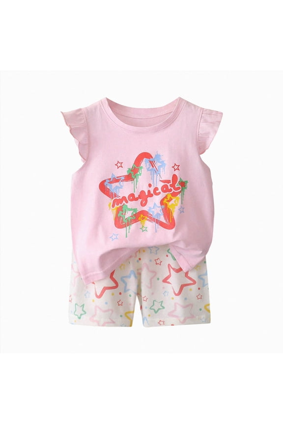 Summer Sets Girl 2 Piece Girls Summer Tie Dye Outfits Elastic Drawstring T Shirt Crop Top and Shorts Set (Light Pink, 3-4 Years)