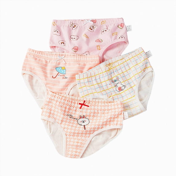Nwiuh Teen Girls Panties 4 Pack, Breathable Briefs for Big Girls Ages 2-18, Tagless Underwear with Cute Prints (Orange, 2-4 Years)