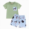thumbnail image 1 of Nwiuh Toddler Baby Boy Clothes 12 18 24 Month 2T 3T Summer Outfit Retro Farm Tractor Tee Shirts T-Shirt + Shorts Set(Green, 6-12 Months), 1 of 5
