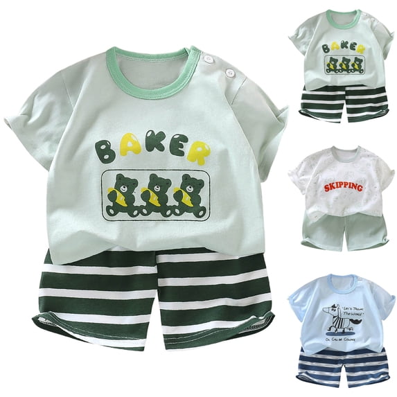 Nwiuh Toddler Baby Boy Clothes For 2t 3t 4t 5t 6t Boys Cute Summer Short Sleeve T Shirt Tops Shorts Clothes Sets Baby Boy Outfits(Light Blue, 18-24 Months)