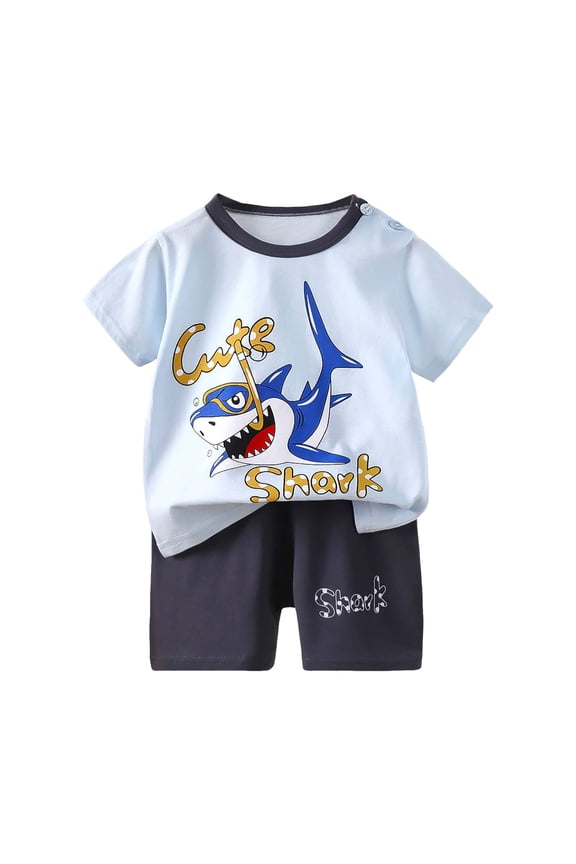 Toddler Baby Boy Clothes for 2t 3t 4t 5t 6t Boys Cute Summer Short Sleeve T Shirt Tops Shorts Clothes Sets Baby Boy Outfits (Light Blue, 3-6 Months)