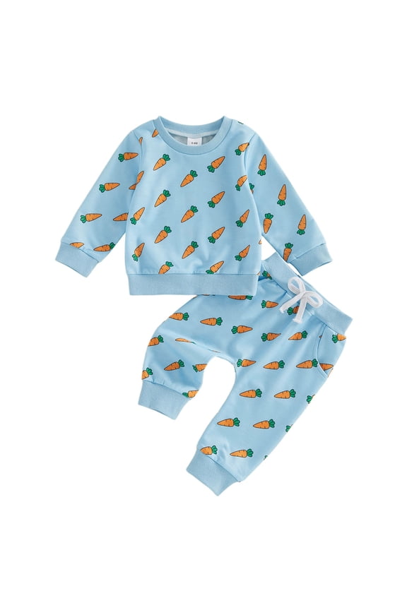 Toddler Baby Boy Easter Outfit Summer Clothes Jesus Loves Me Long Sleeve Sweatshirts Pants Cute Bunny Clothing Set (Blue, 18-24 Months)