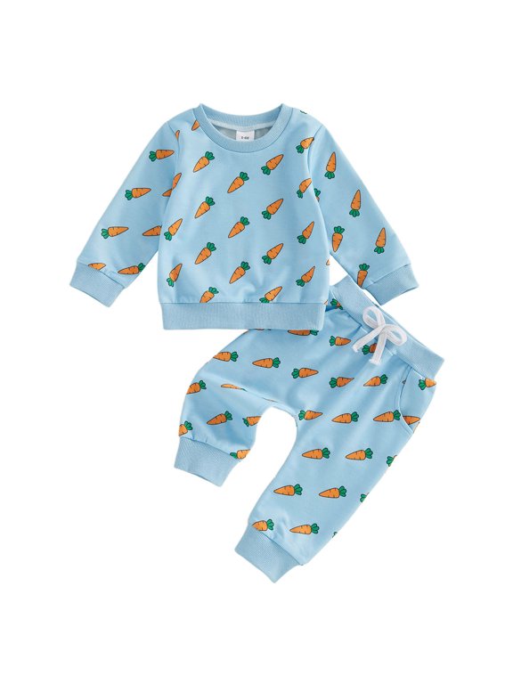 Toddler Baby Boy Easter Outfit Summer Clothes Jesus Loves Me Long Sleeve Sweatshirts Pants Cute Bunny Clothing Set (Blue, 2-3 Years)