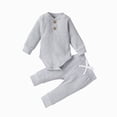 thumbnail image 1 of Nwiuh Toddler Baby Boy Girl Clothes Outfits Ribbed Long Sleeve Pullover Sweatshirts Pants Newborn Girl Outfit Set Grey for Size 9-12 Months, 1 of 5