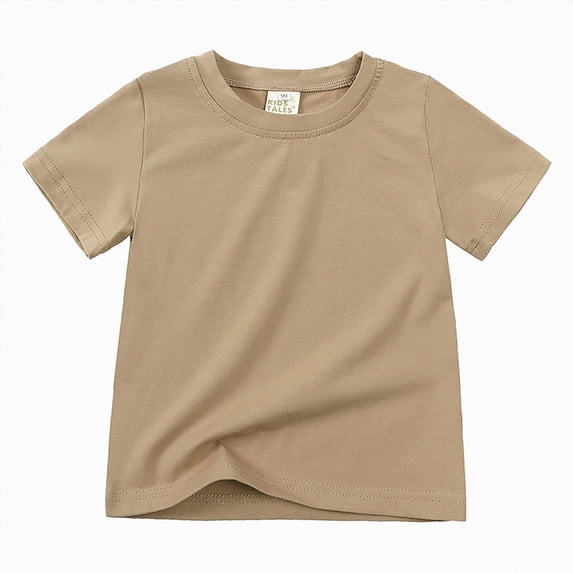 Nwiuh Toddler Baby Boy Girl Short Sleeve Crew Neck T Shirt Pullover Sweatshirt Summer Basic Tee Solid Casual Clothes(Brown,12-24 Months)