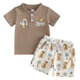 thumbnail image 1 of Nwiuh Toddler Baby Boy Outfits Safari Wild Animal Print Clothes Short Sleeve Shirts Top Shorts 2pcs Clothing Set Summer (Khaki, 0-6 Months), 1 of 9