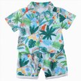 thumbnail image 1 of Nwiuh Toddler Baby Boy Shorts Sets Hawaiian Outfits,Summmer Hawaiian Shirt+ Elastic Shorts Vacation Clothes(Light Blue, 7-8 Years), 1 of 8