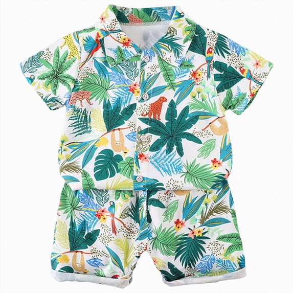 Nwiuh Toddler Baby Boy Shorts Sets Hawaiian Outfits,Summmer Hawaiian Shirt+ Elastic Shorts Vacation Clothes(White, 9-10 Years)
