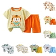 thumbnail image 1 of Nwiuh Toddler Baby Boy Summer Outfits 6 12 18 24 Months 2T 3T 4T Dinosaur Letter Print Round Neck Short Sleeve Tops with Solid Shorts Clothes Set(Multicolour, 9-18 Months), 1 of 3