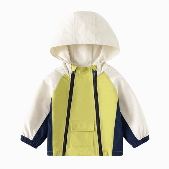 Nwiuh Toddler Baby Boys Color Block Windbreaker Long Sleeve Zip Up Hoodie Dust Coat Rain Jacket Raincoat Windproof Outwear (Green, 3-4 Years)
